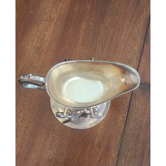 Vintage F.B. ROGERS Silver Plated Tilting Gravy Boat with Candle Warmer Stand - Picture 4 of 5